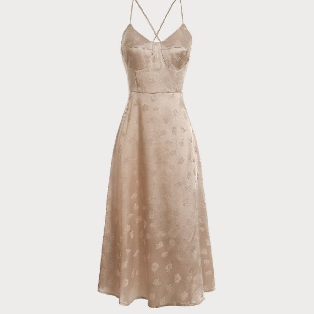 Lace Up Jacquard Midi Dress